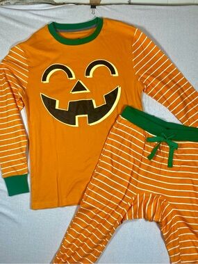 Snooze Button S Halloween Pajama Set Jack-o-lantern Top Striped Pants 100%Cotton